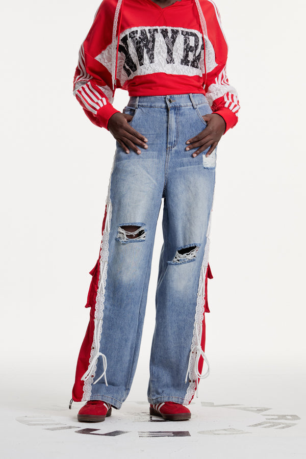 Erica Deconstruct Stripe Ripped Jeans