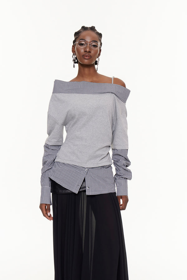 Fajra One Shoulder Grid Top