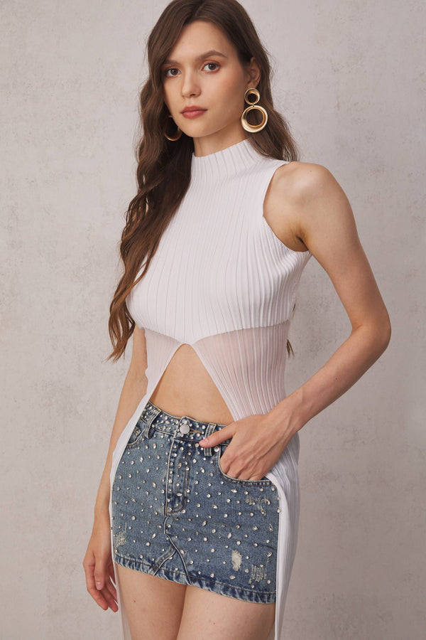 Gloria Knit See Through Top In White