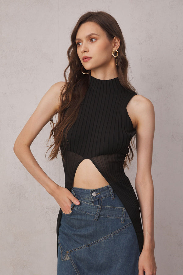 Gloria Knit See Through Top In Black