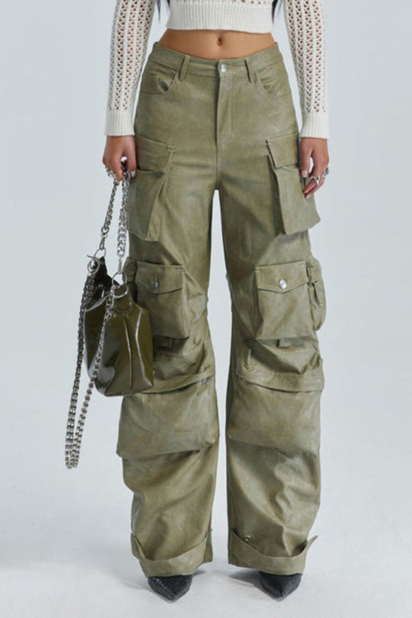 Charlotte Pockets Embellished Cargo Pants In Green