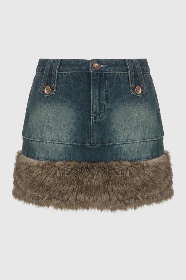 Iliana Faux Fur Patchwork Skirt