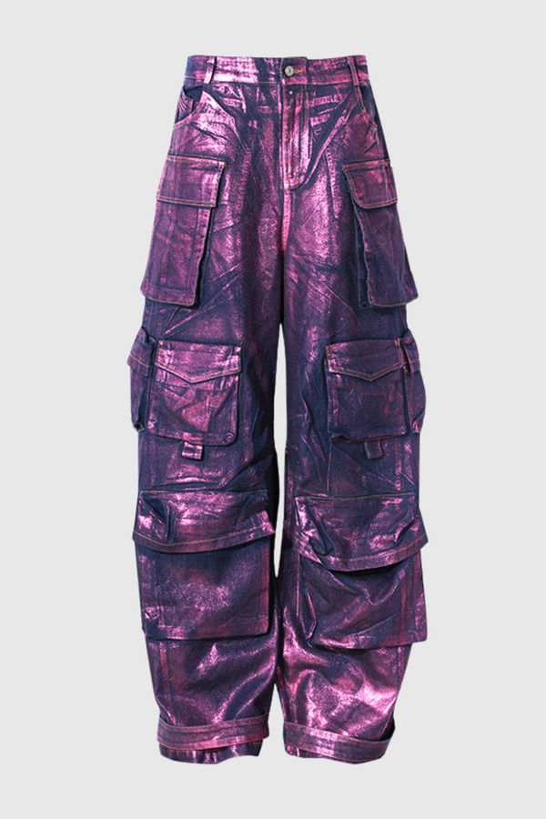 Jayda Metallic Cargo Jeans In Purple