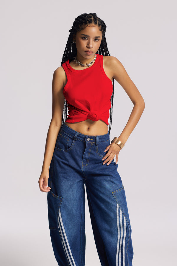 Jemma Twist Sleeveless Knit Top In Red
