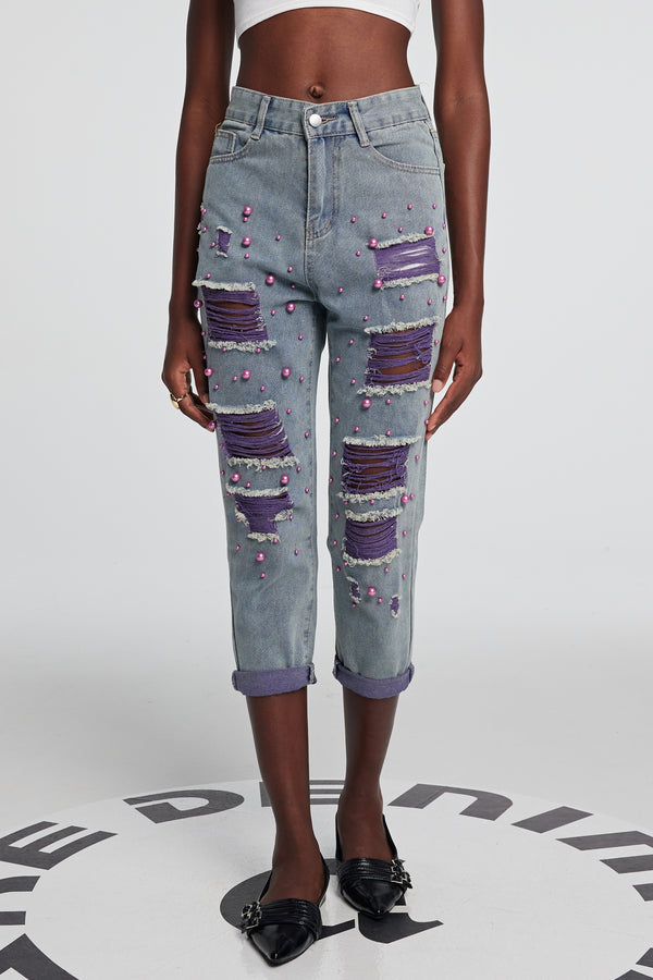 Jill Pearl Patchwork Torn Jeans