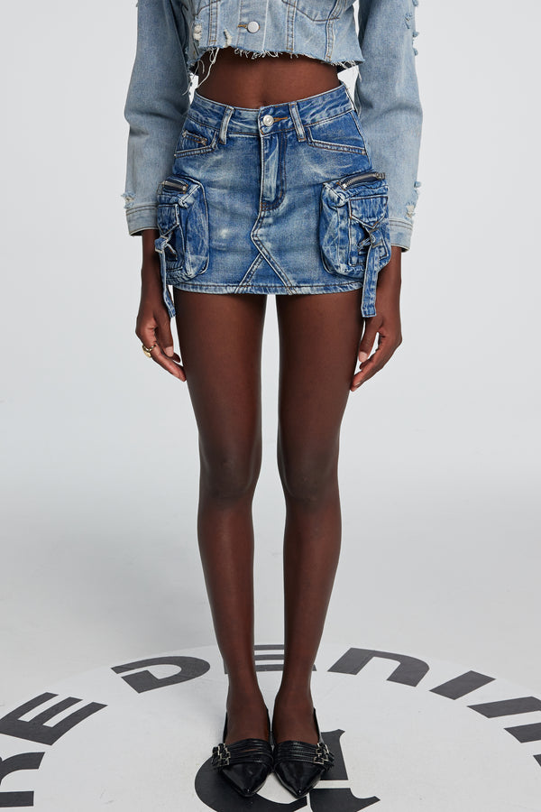 Johanna Pocket Denim Mini Skirt In Blue