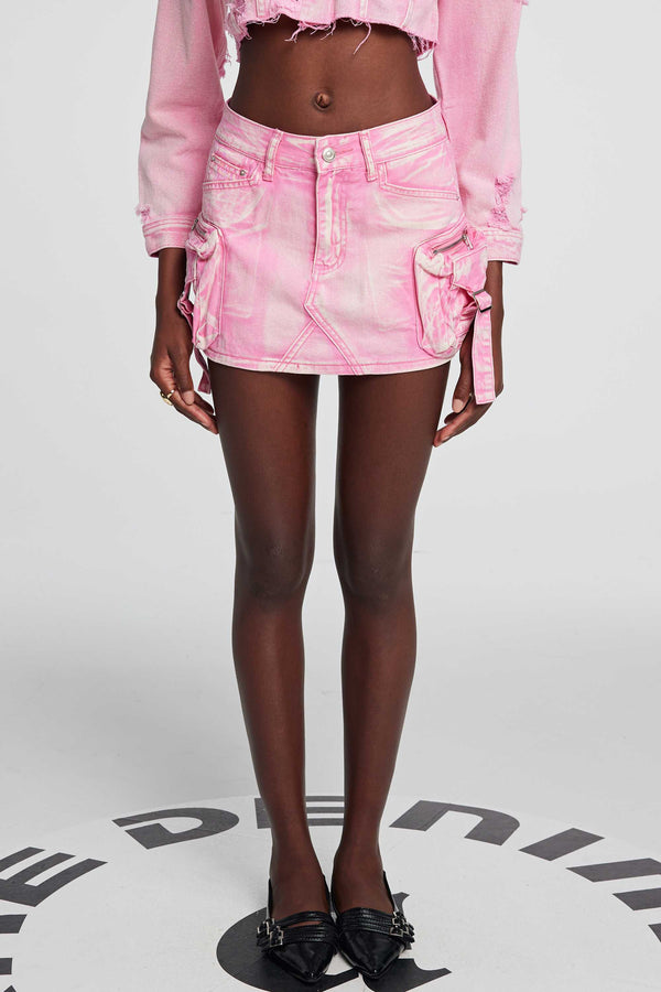 Johanna Pocket Denim Mini Skirt In Pink