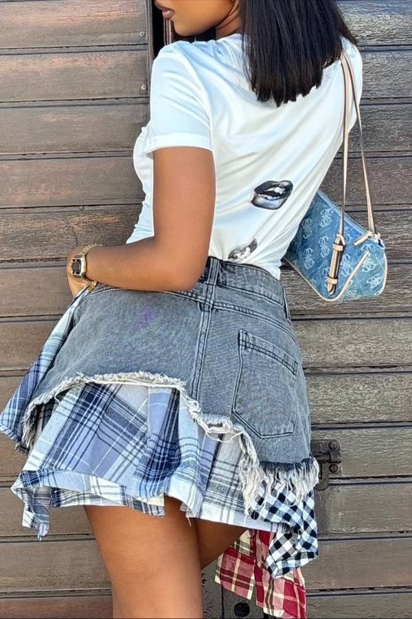 Kenna Grid Deconstruct Patchwork Mini Skirt In Black