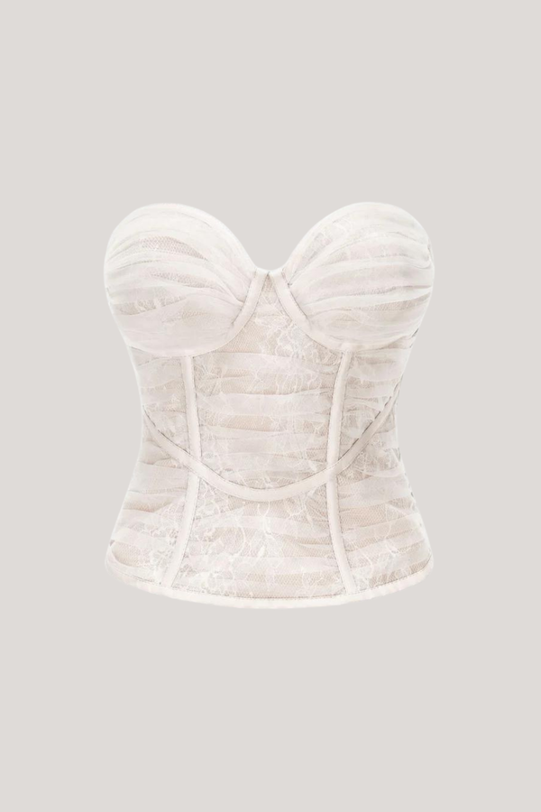 Kyra Corset Mesh Ruch Top In White