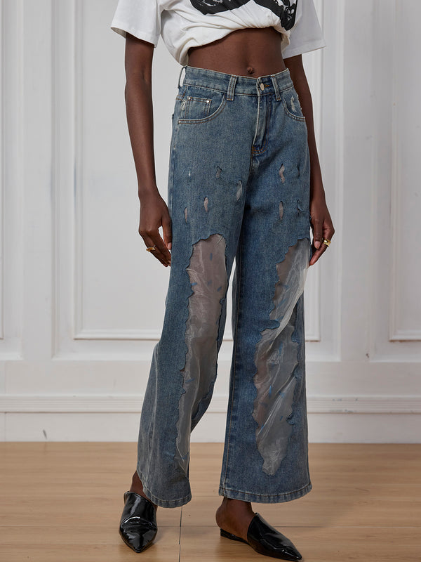 Leanna Mesh Patchwork See Through Jeans