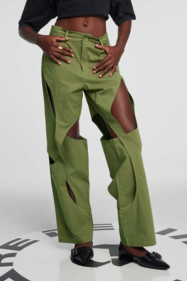 Leilany Hollow Cross Pants In Green