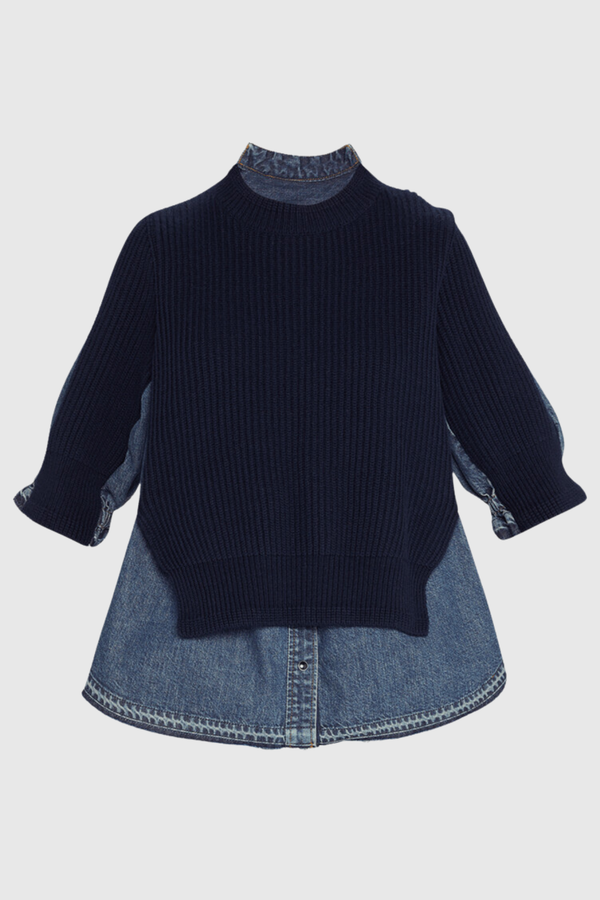 Leslie Knit Patchwork Denim Top