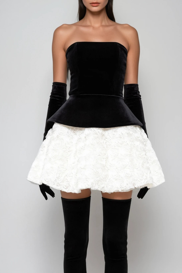 Lizette Strapless Flower Mini Dress