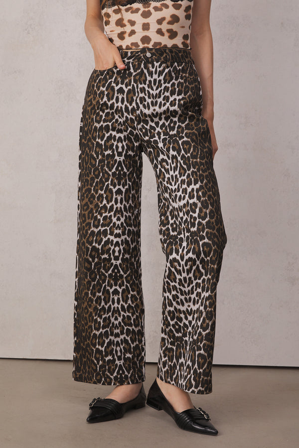 Loretta High Rise Cotton Leopard Straight Pants