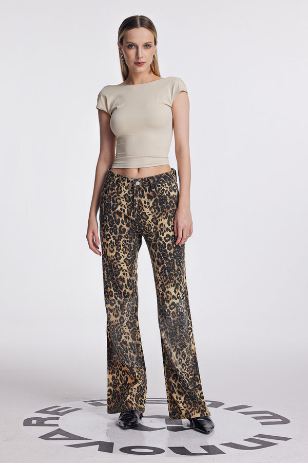 Loretta Leopard Embellished Wide Leg Pants