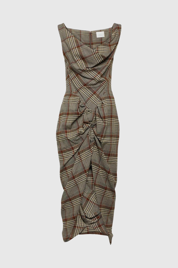 Lucas Grid Patchwork Sleeveless Midi Dress