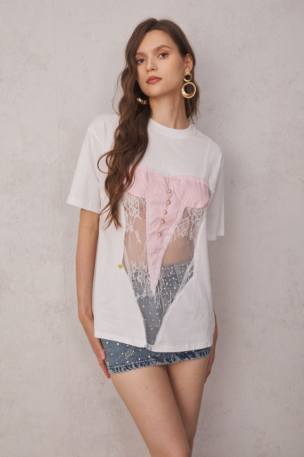 Mae Hollow See Through Patchwork T Shirt