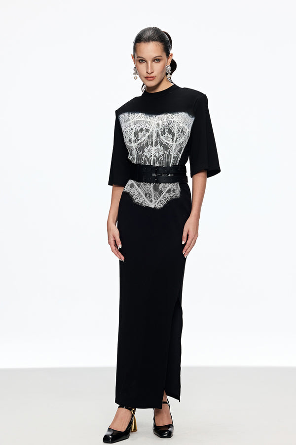 Mae Lace Buckle Split Maxi Dress