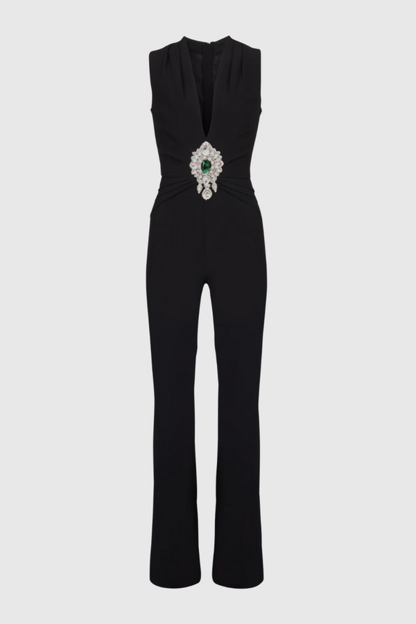 Mariah Plunge Rhinestone Embellished Jumpsuit