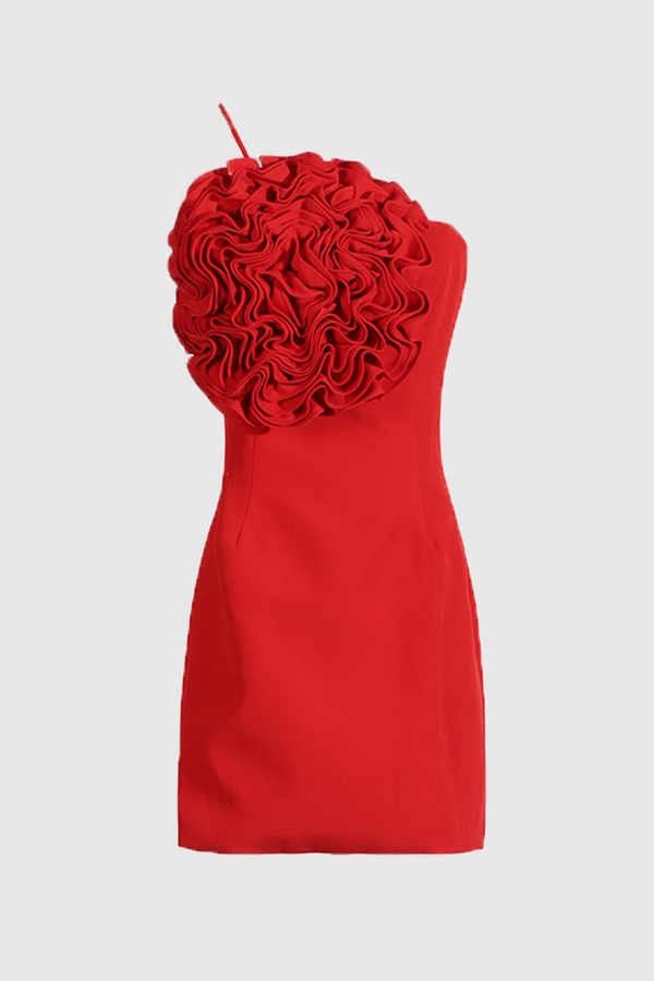 Martha Flower One Shoulder Mini Dress In Red