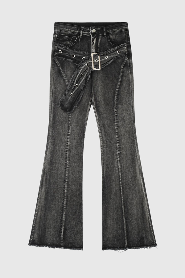 Melina Buckle Embellished Bootcut Jeans In Black