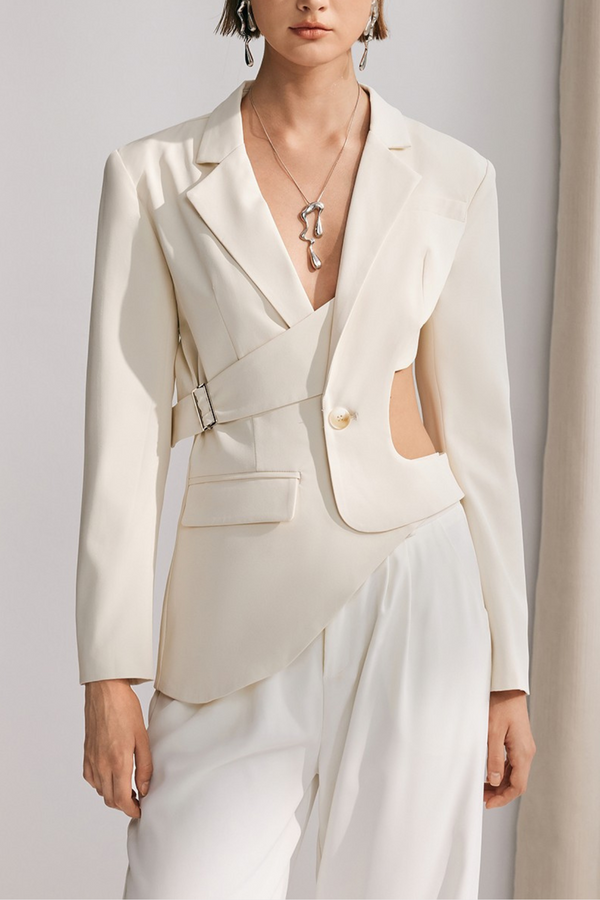 Morgan Asymmetric Cutout Blazer In White