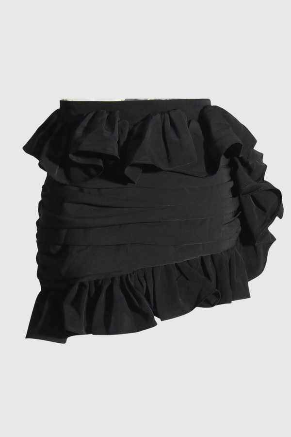 Nadia Ruched Ruffle Asymmetric Mini Skirt