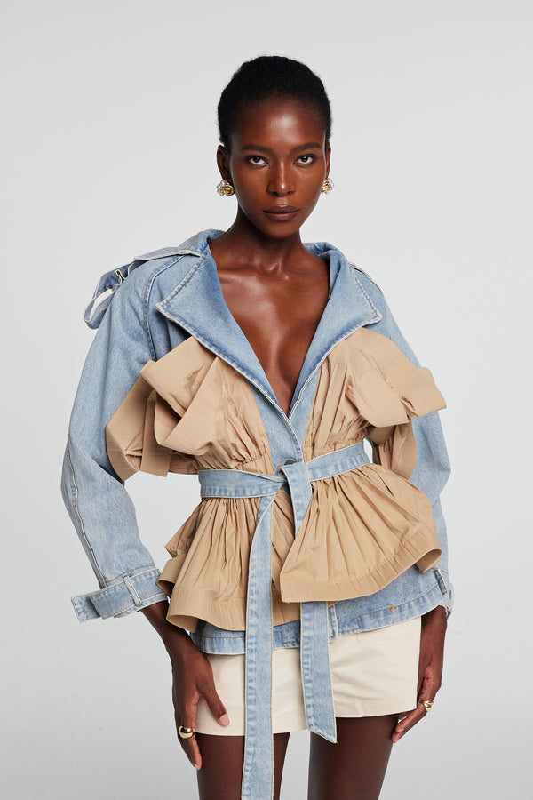 Noor Patchwork Ruffle Denim Jacket