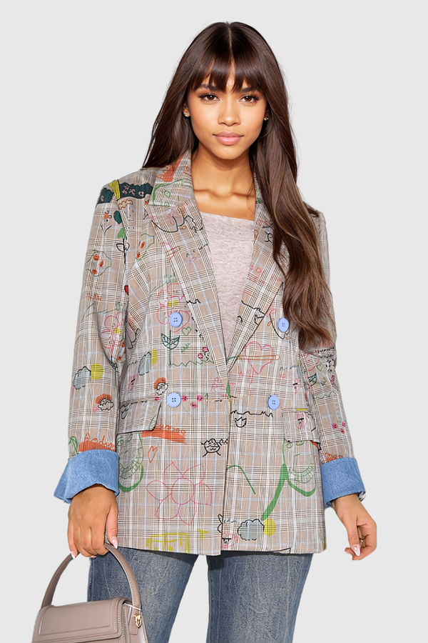 Paris Graffiti Grid Plunge Blazer