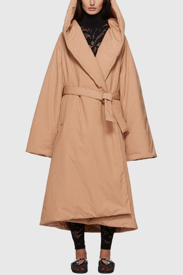 Philippa Lapel Lace Up Cotton Coat In Brown