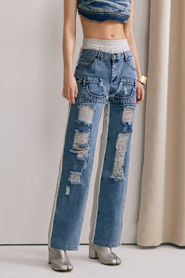 Reem Patchwork Torn Jeans