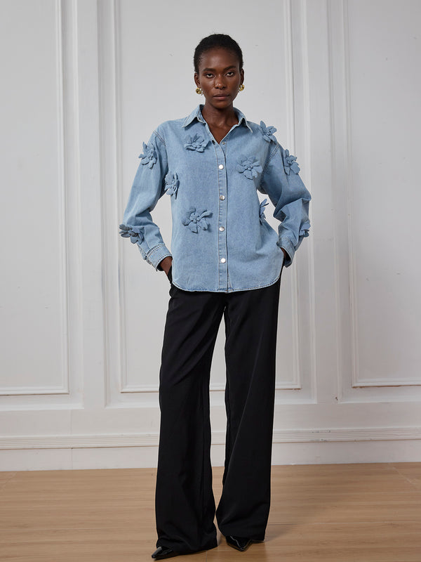 Saoirse Flower Lapel Denim Shirt