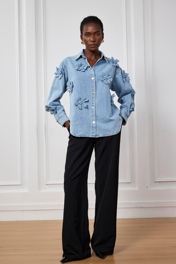 Saoirse Flower Lapel Denim Shirt