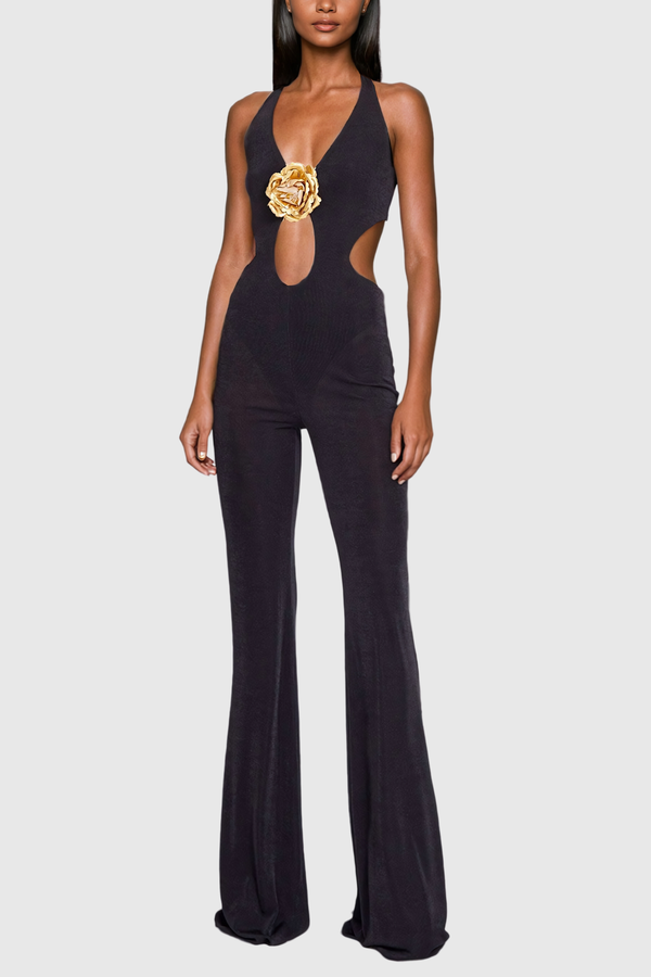 Schuyler Cutout Flower Backless Jumpsuit