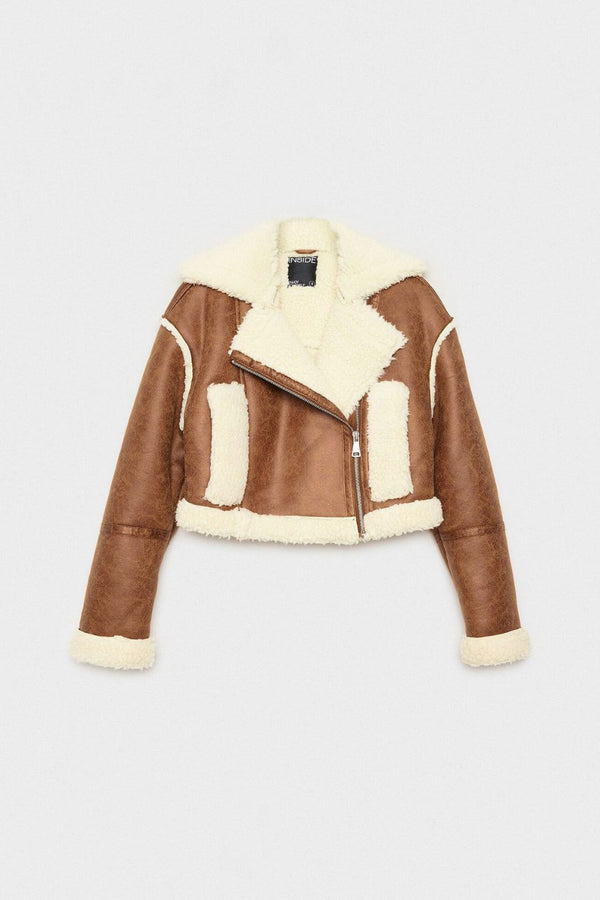 Sophia Leather Cropped Jacket In Brown