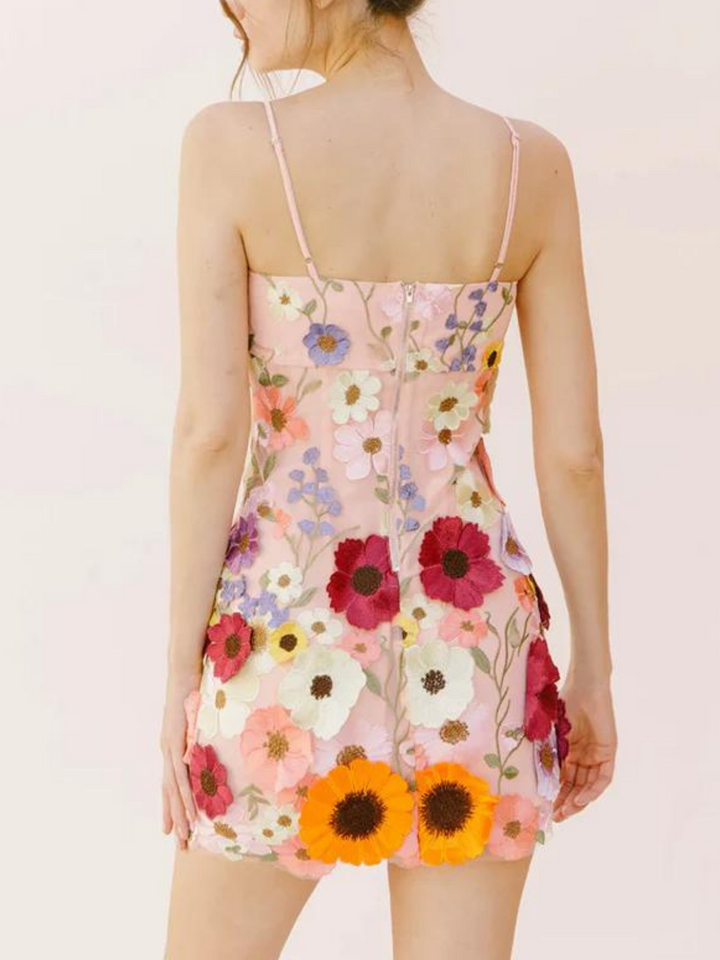 Teresa Mesh Flower Embroidered Mini Dress In Pink – Innovare Denim