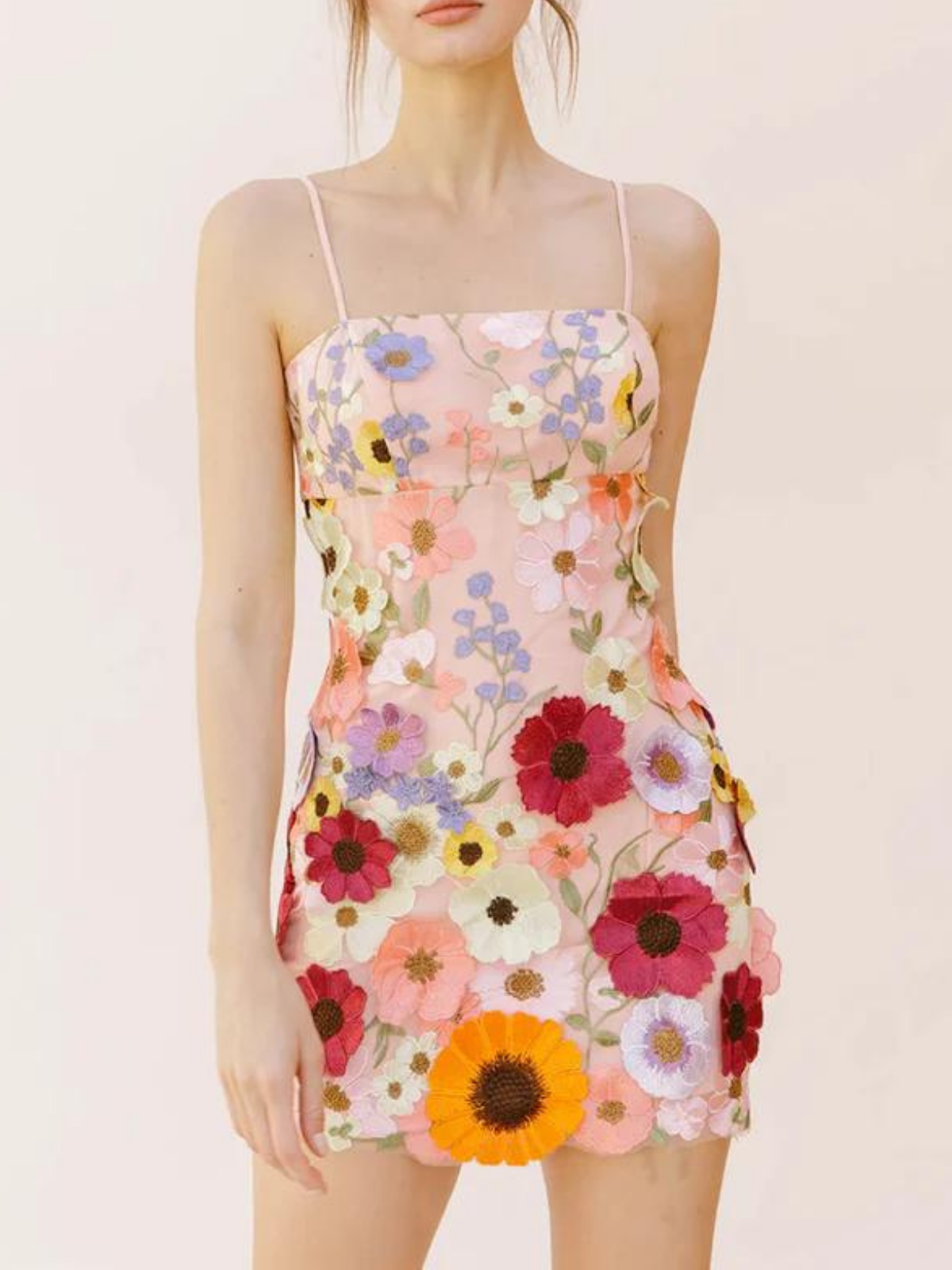 Teresa Mesh Flower Embroidered Mini Dress In Pink – Innovare Denim