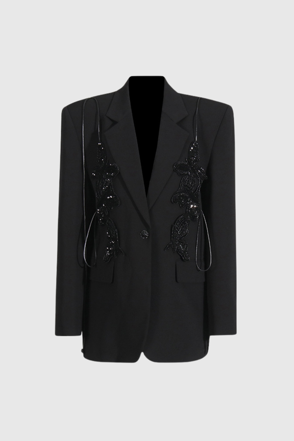 Unnati Butterfly Rhinestone Lapel Blazer In Black