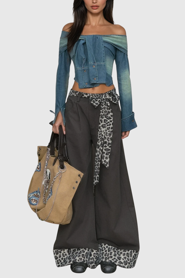 Wafi Off Shoulder Tie Up Denim Top