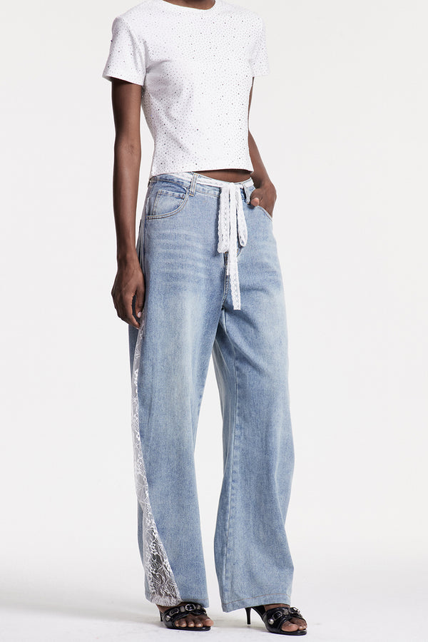 Walaric Lace Deconstruct Wide Leg Jeans