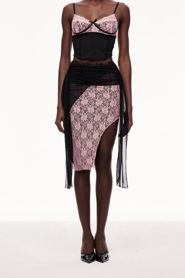 Xolotl Lace Deconstruct Asymmetric Midi Skirt