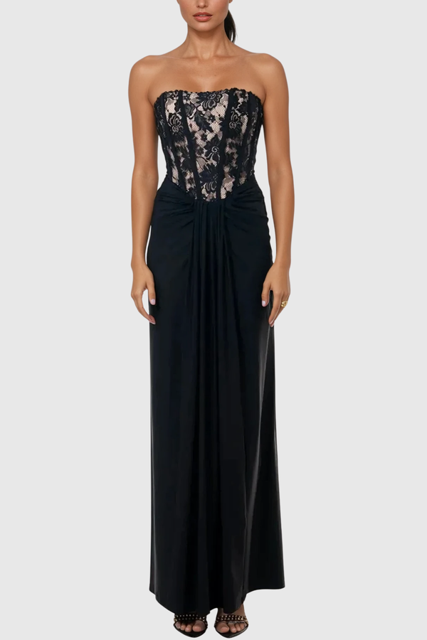Yadon Lace Corset Strapless Maxi Dress