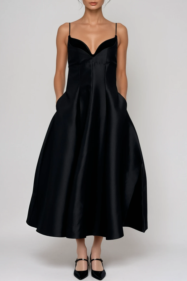 Zaahira Spaghetti Satin Midi Dress