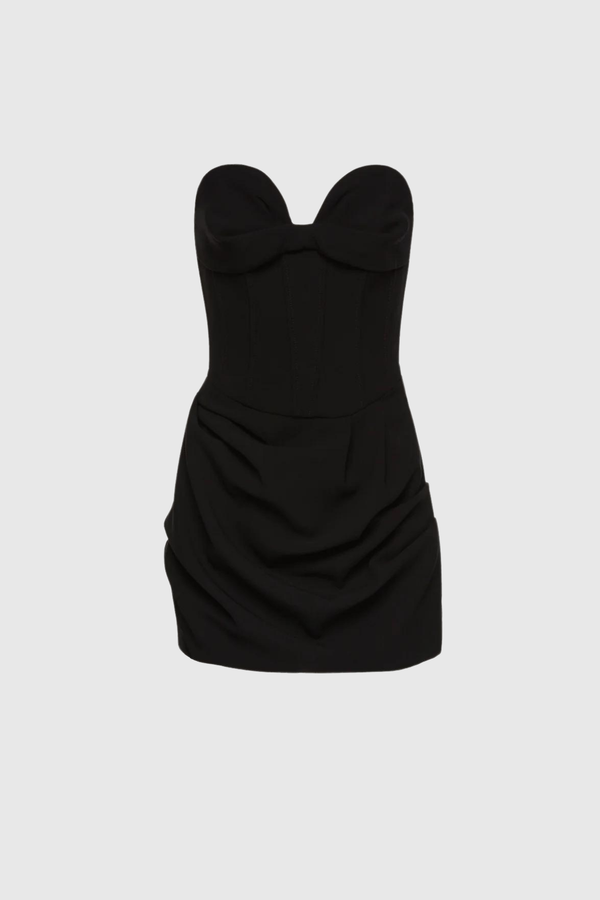 Zainab Corset Off Shoulder Ruch Mini Dress In Black