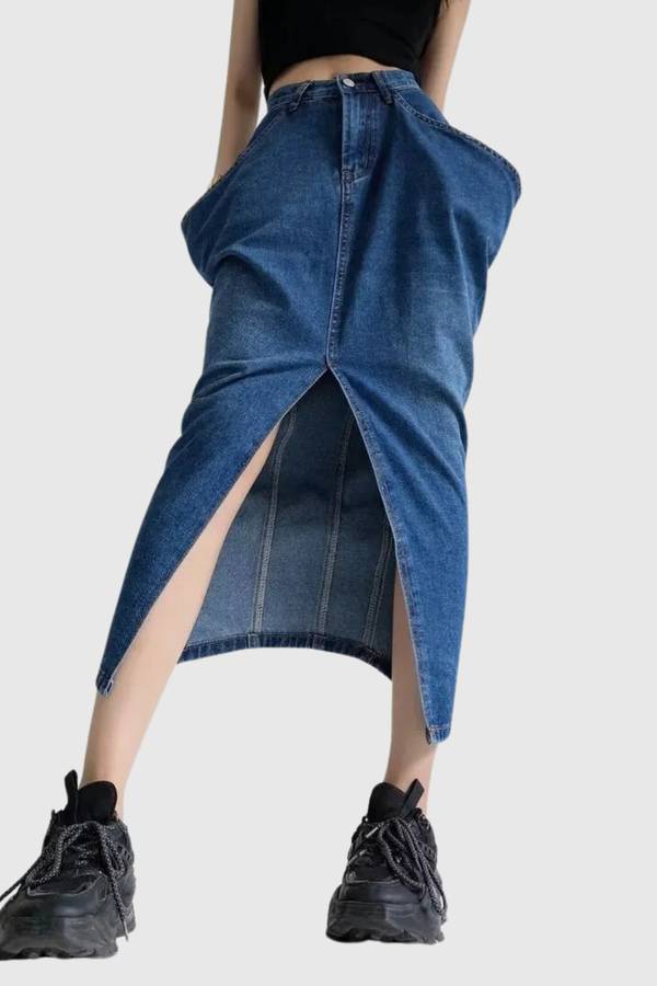 Zara Asymmetric Split Denim Skirt