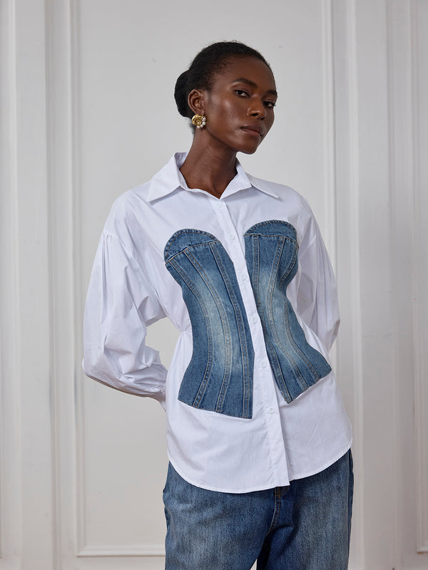 Zariyah Denim Patchwork Shirt