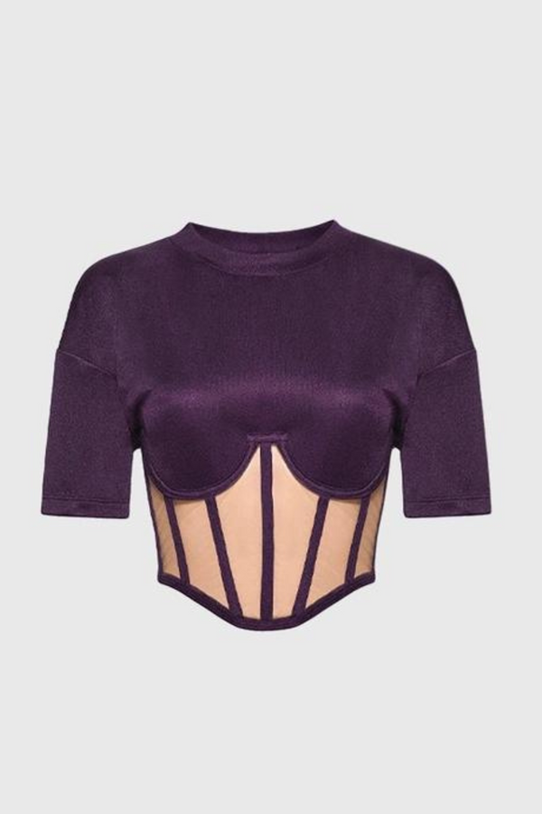 Zora Corset Patchwork T shirt In Purple