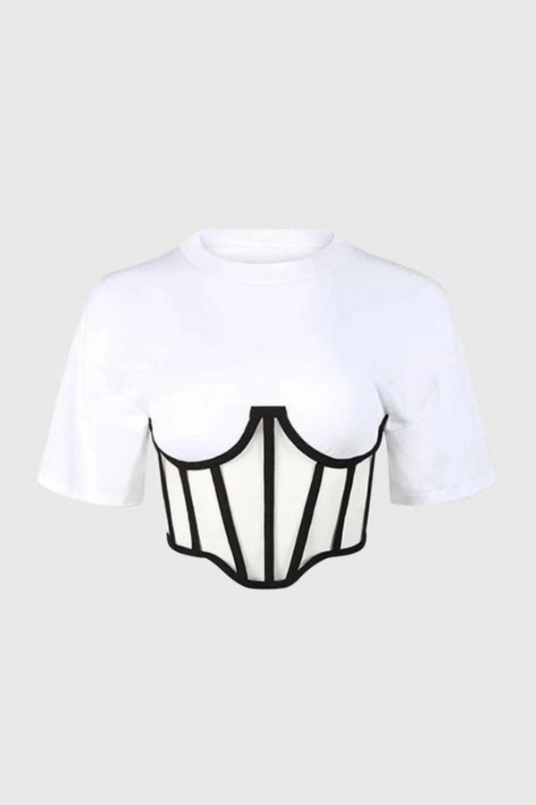 Zora Corset Patchwork T shirt In White